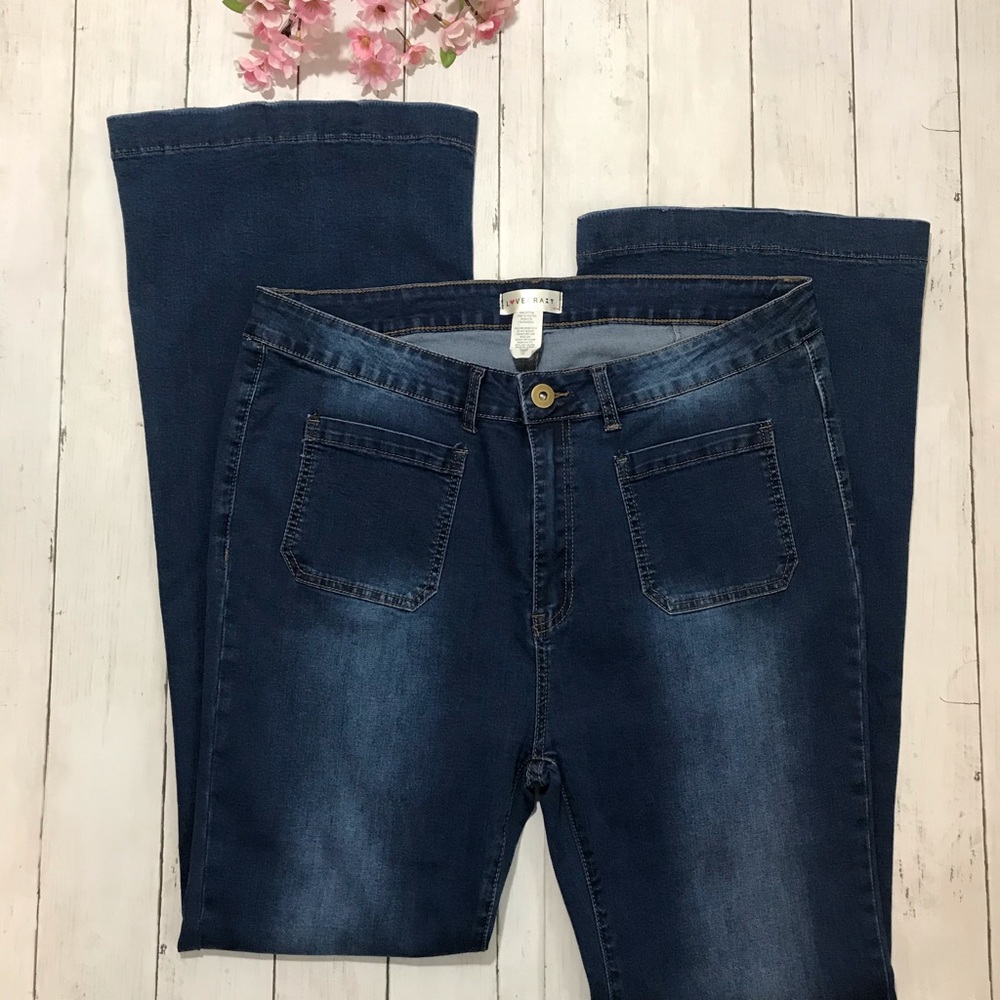 Love Crazy Bellbottom Blue Plus Size Jeans #146804